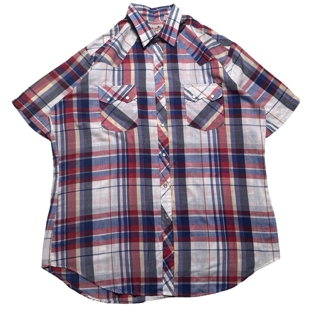 Vintage Stagecoach Western Pearl Snap Button T Shirt Plaid Mens XL